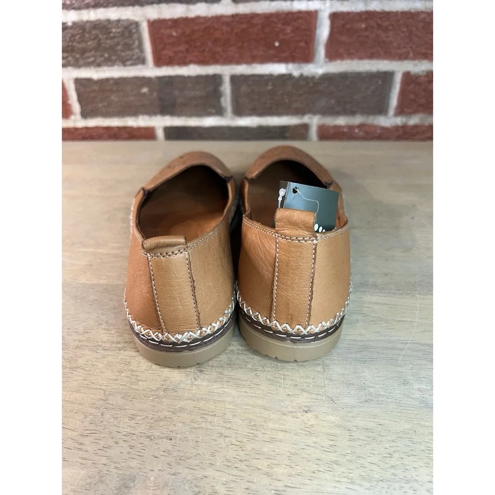 Spring Step Ingrid Women's Brown Leather Cutout‎ Floral Slip On Loafer Size 41